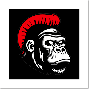 Gorilla With Red Mohawk Silhouette Design Posters and Art